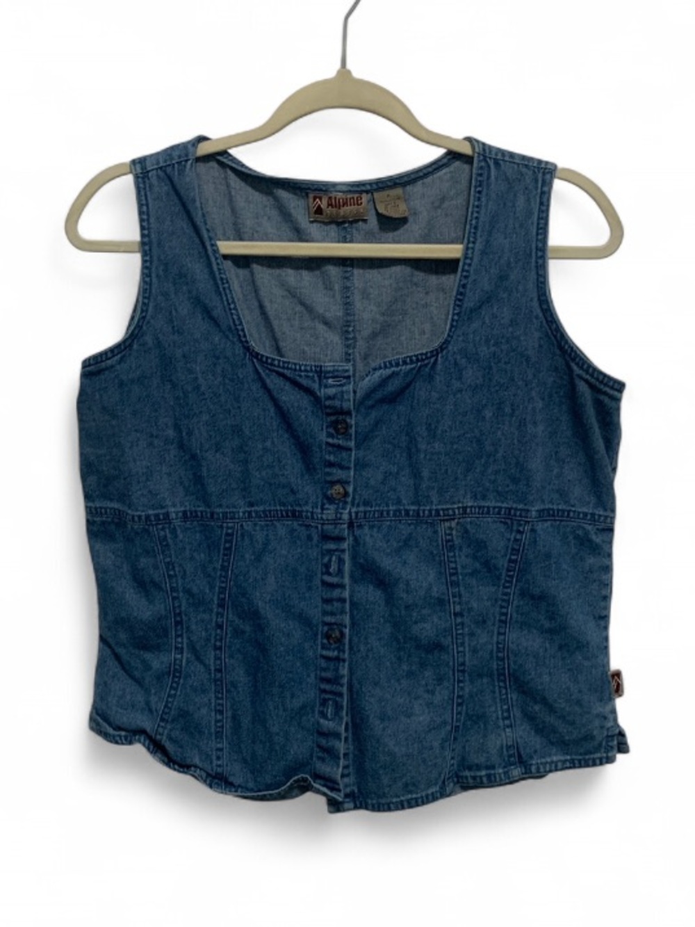 Y2K Alpine Design Blue Denim Button-Front Tank Top
